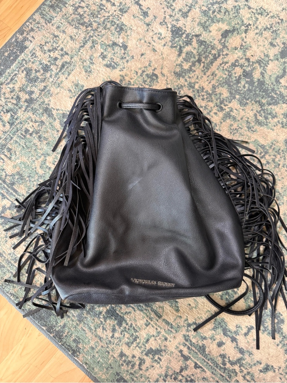 Victoria's Secret Black Fringe Drawstring Shoulder Bag